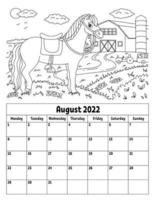 calendrier vertical pour 2022 avec un personnage mignon. page de coloriage pour les enfants. la semaine commence le lundi. illustration vectorielle isolée. style bande dessinée. vecteur