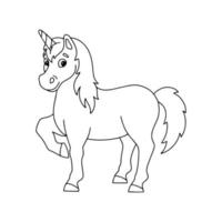 licorne magique. cheval de fée. page de livre de coloriage pour les enfants. personnage de style dessin animé. illustration vectorielle isolée sur fond blanc. vecteur