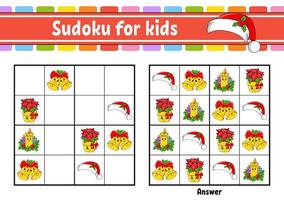 sudoku pour les enfants. feuille de travail de développement de l'éducation. personnage de dessin animé. page d'activité en couleur. jeu de puzzle pour les enfants. thème de noël. illustration vectorielle isolée. vecteur