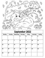 calendrier vertical pour 2022 avec un personnage mignon. page de coloriage pour les enfants. la semaine commence le lundi. illustration vectorielle isolée. style bande dessinée. vecteur