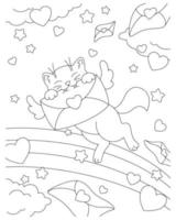 chat mignon amoureux avec une lettre. page de livre de coloriage pour les enfants. La Saint-Valentin. personnage de style dessin animé. illustration vectorielle isolée sur fond blanc. vecteur