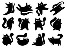 drôles de chats noirs silhouettes graphiques minimales vecteur