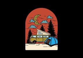 camping en demi lune avec illustration de camping-car vecteur