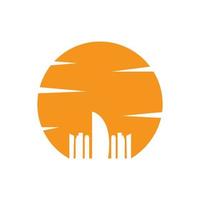 la ville de dubaï sur l'icône de conception de logo silhouette coucher de soleil vecteur