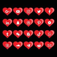 icônes de réseau de médias sociaux de coeur d'amour vecteur