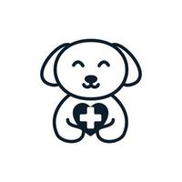 chien ou animal de compagnie avec coeur ou amour croix soins de santé mignon dessin animé logo vecteur icône illustration design