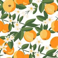 modèle sans couture tropical d'été avec des oranges colorées et des fleurs.vector fond d'agrumes. design floral exotique moderne pour papier, couverture, tissu, décoration intérieure et autres utilisateurs. vecteur