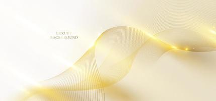 lignes de vague dorées élégantes abstraites 3d et étincelles de lumière sur un style de luxe de fond propre. vecteur