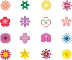 ensemble d'icônes de fleur de printemps plat en silhouette isolé sur blanc. jolies illustrations rétro aux couleurs vives pour autocollants, étiquettes, tags, scrapbooking. vecteur