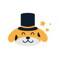 illustration mignon dessin animé tête chien avec chapeau magique logo icône vecteur