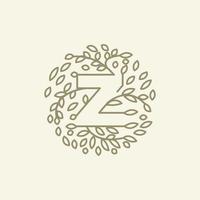 initiale z ou lettre z avec ornement de feuille sur cercle luxe moderne logo vecteur icône illustration design