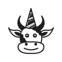 mignon vache anniversaire visage tête logo symbole icône vecteur conception graphique illustration idée créatif