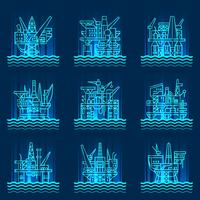 Ensemble d&#39;icônes de plate-forme pétrolière. vecteur