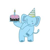 éléphant avec illustration vectorielle de gâteau anniversaire dessin animé mignon vecteur