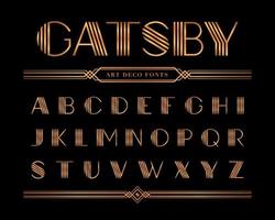 lettre de l'alphabet gatsby doré, style de police art déco