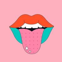 lèvres de dessin animé mignon avec style rétro de langue. hippie, psychédélique, rainure, rétro, ancien vecteur