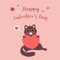 personnage de chat avec coeur. carte de voeux saint valentin. amour, romantique, mariage vecteur