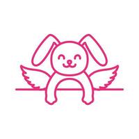 lapin ou lapin avec des ailes dessin animé mignon logo vector illustration design