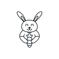 lapin ou lapin avec ligne de carotte dessin animé mignon logo vector illustration design