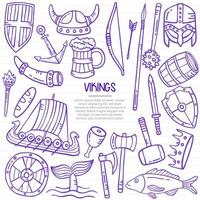 vikings avec style doodle pour modèle de bannières, dépliant, livres et couverture de magazine vecteur