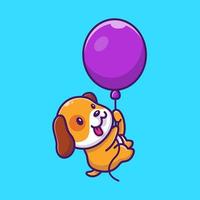 chien mignon flottant avec illustration d'icône de vecteur de dessin animé de ballon. concept d'icône de nature animale isolé vecteur premium. style de dessin animé plat