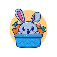 lapin mignon avec carotte dans l'illustration d'icône de vecteur de dessin animé de panier. concept d'icône de nature animale isolé vecteur premium. style de dessin animé plat