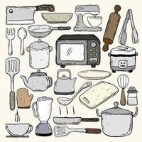 doodle d'ustensiles de cuisine dessinés à la main coloré, vecteur premium
