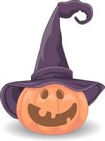 citrouille d'halloween de dessin animé portant un chapeau de sorcière vecteur