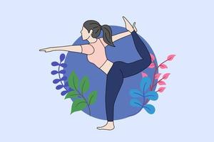 femme méditant dans l'illustration de la nature paisible, concept de yoga et de mode de vie sain, conception de dessin animé plat vecteur