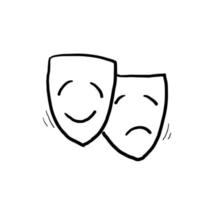 illustration de masque de théâtre dessiné à la main avec illustration d'expression heureuse et triste avec vecteur de style doodle