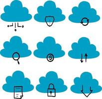 icônes de ligne liées au nuage informatique dessinés à la main. jeu d'icônes vectorielles. vecteur de style de griffonnage