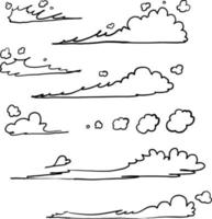 nuage de sable de poussière dessiné à la main sur une route poussiéreuse depuis une voiture ou un autre véhicule. traînée de dispersion sur la piste à partir d'un mouvement rapide. griffonnage vecteur