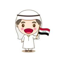irak en costume national avec un drapeau. un garçon en costume traditionnel. personnage de dessin animé chibi vecteur