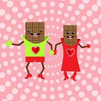 image vectorielle de dessin animé de personnages de barre de chocolat. joyeux personnages de chocolat dansant. vecteur