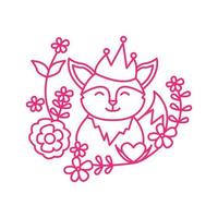 renard dessin animé mignon avec plante fleur ligne logo icône illustration vectorielle vecteur