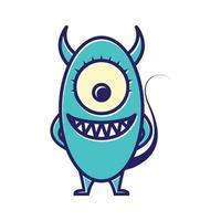 mignon petit dessin animé monstre heureux yeux simples logo vecteur icône illustration design
