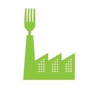industrie de l'usine avec la conception d'icône vectorielle de logo de restaurant de nourriture de fourchette de cuillère vecteur