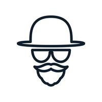 homme barbe moustache avec chapeau lunettes de soleil ligne logo vecteur icône illustration design