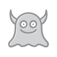 mignon dessin animé fantôme avec corne sourire logo vecteur icône illustration design