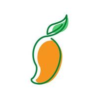 fruit mangue orange lignes art coloré avec feuille vert logo design vecteur symbole icône illustration
