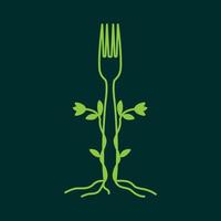 lignes vertes nature nourriture fourche logo design vecteur icône symbole illustration
