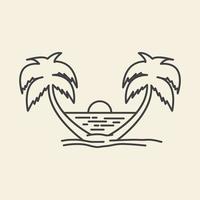 lignes simples plage avec cocotier hipster logo vecteur icône symbole conception graphique illustration