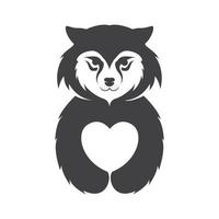 loup animal mignon avec amour logo symbole icône illustration de conception graphique vectorielle vecteur