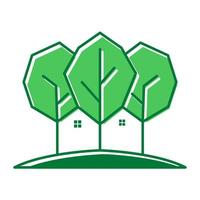 arbres abstraits avec maison nature logo vecteur symbole icône conception graphique illustration