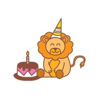lion anniversaire mignon dessin animé logo icône illustration vectorielle vecteur