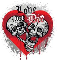 crâne de saint valentin avec coeur, t-shirts design vintage grunge vecteur