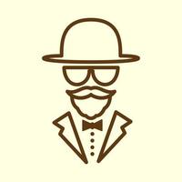 homme barbe moustache avec chapeau et costume ligne logo vecteur icône illustration design