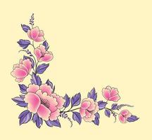 fond fleuri. bordure de guirlande décorative de bouquet de fleurs roses. s'épanouir la conception de cadre de carte de voeux florale de printemps. coin floral ornemental dans un style différent. vecteur