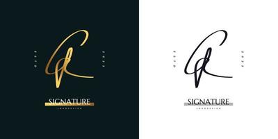 cr logo initial avec style d'écriture manuscrite en dégradé d'or. cr signature logo ou symbole pour le mariage, la mode, les bijoux, la boutique, l'identité botanique, florale et commerciale. logo féminin vecteur