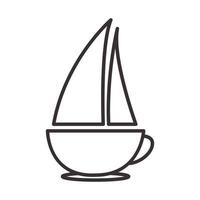 lignes bateau avec tasse à café logo vecteur icône illustration design